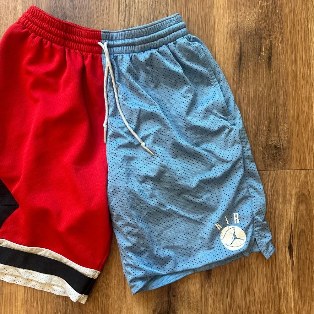 Jordan Mens Split Mesh Basketball Shorts Red Blue Jumpman Graphic Size Medium